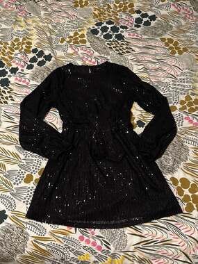 Forever 21 Black Sequin Long Sleeve Mini Dress with Tie Waist